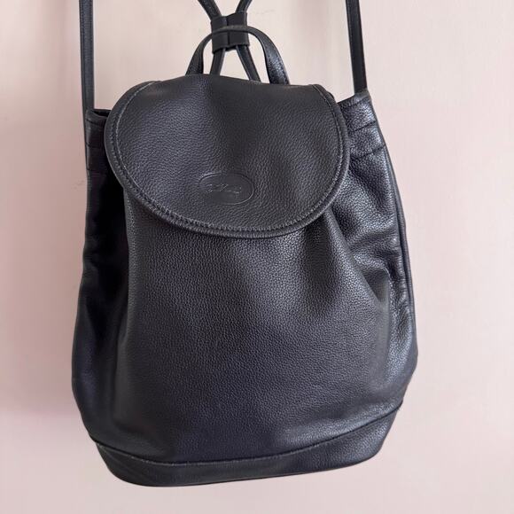 Longchamp Vintage One Shoulder Black Leather Backback in Pebbled Leather in EUC Longchamp Vintage Black Pebble leather luxurious backpack  main image 3